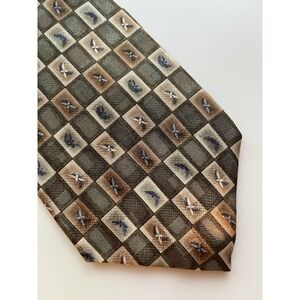 Polo Ralph Lauren Hand Made Neck Tie Green Geometric Short USA Made 56" X 3 3/4"